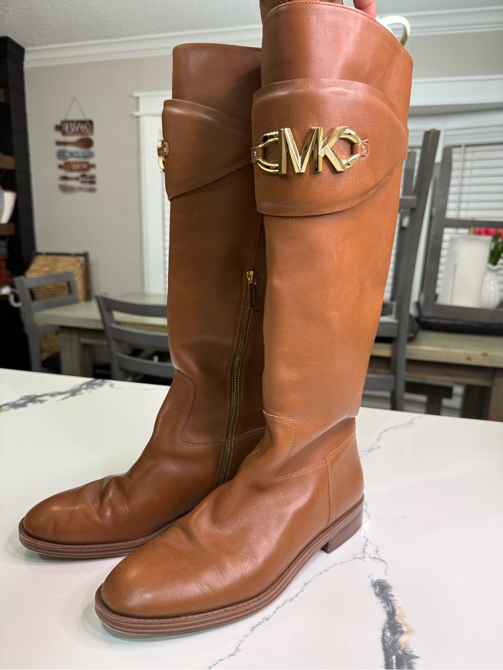 Michael Kors Women's Izzy Tall Riding Boots Color Luggage Size 9 - Picture 2 of 7